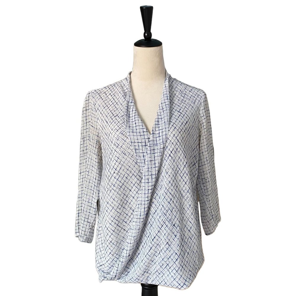 Banana Republic Sheer Draped Lightweight Low Cut Dots Blouse